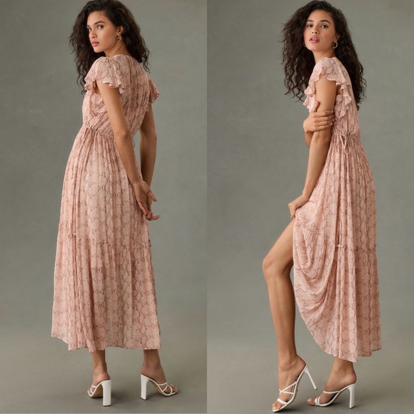 NWT Anthropologie V-Neck Flutter-Sleeve Dress size L - Picture 3 of 15